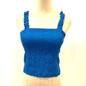Rachel Zoe Royal Blue Tube Top Ruched Crop Medium 100% Linen NEW NWT